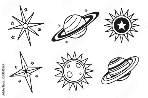 Set of six colorful sea shells and starfish icons