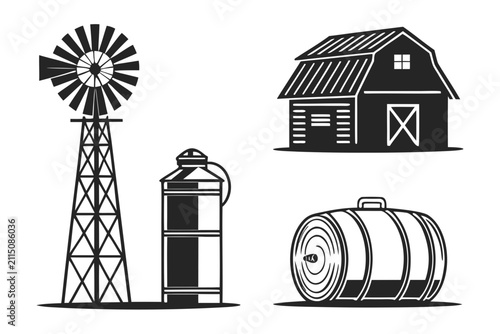 Three energy sources icons windmill solar tank vector set