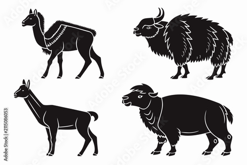Four farm animals standing side by side vector illustration