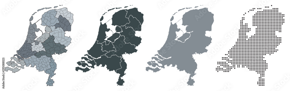Obraz premium Set maps of Netherlands with provincies borders