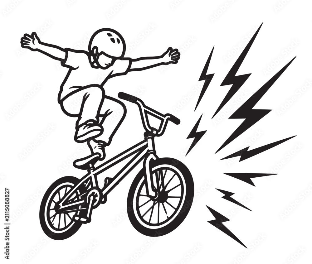 Fototapeta premium BMX Stunt Vector Illustration with Rider Performing Extreme Bicycle Trick and Energy