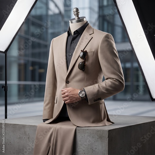 Modern Tailored Beige Suit: Urban Professional Fashion Ensemble