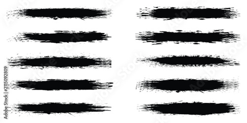 Black Grunge Brush Stroke Collection, Distressed Ink Paint Brushes. Dry Brush Texture Set, Artistic Brush Strokes Isolated on Vector illustration