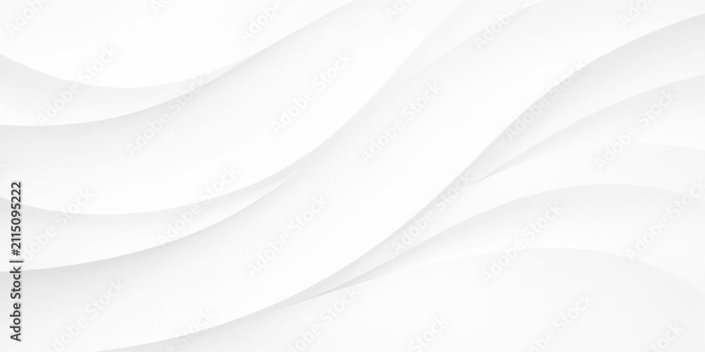 Fototapeta premium White wave modern abstract background design featuring smooth curved lines, flowing paper style layers, elegant digital wave sculpture texture and minimalist banner layout.