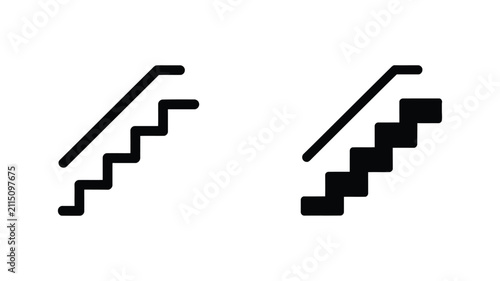 Outline Staircase Icon Set with Steps, Stairway, Upward Direction and Architecture Symbols on White Background