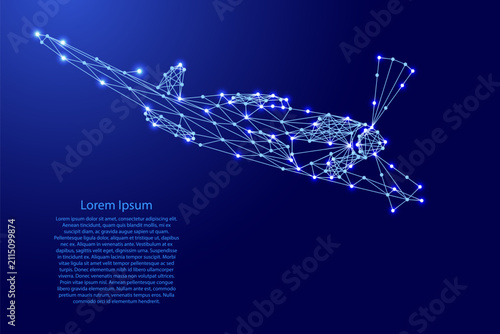 dive fighter with propeller from futuristic polygonal blue lines and glowing stars for banner, poster, greeting card