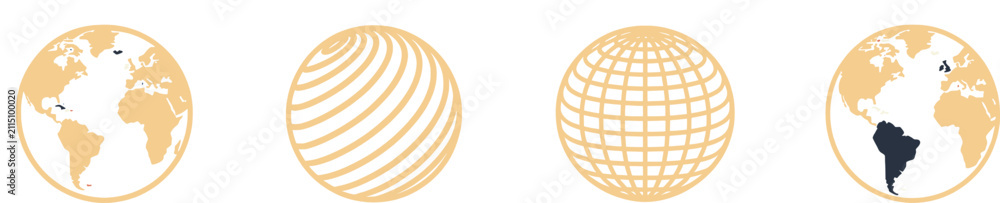 Obraz premium Globes with Highlighted Regions on a Beige Background Featuring Globe, Map, World with Geography and Illustration Elements