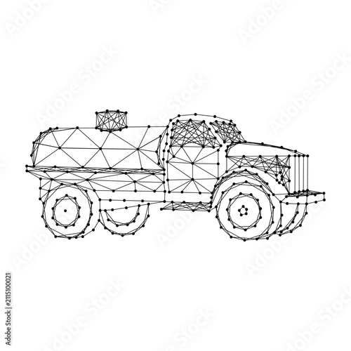 tanker truck for transportation of fuel from abstract futuristic polygonal black lines and dots