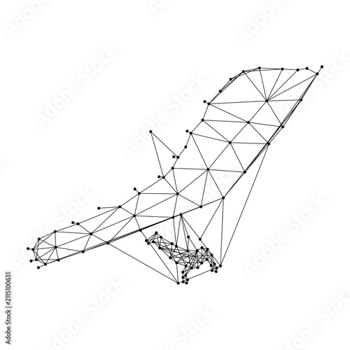 hang glider flying pilot, from abstract futuristic polygonal black lines and dots