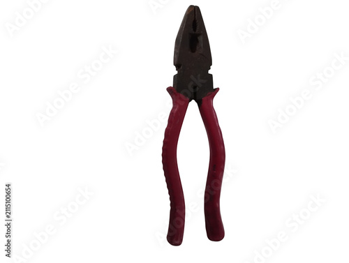 Fotografie Metal pliers with red rubber handles for construction work