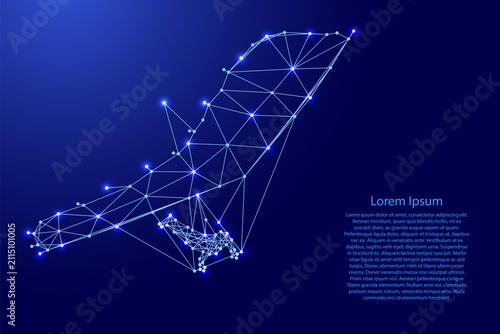 hang glider flying pilot from futuristic polygonal blue lines and glowing stars for banner, poster, greeting card