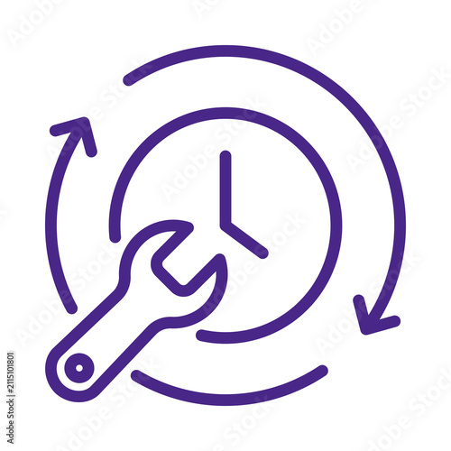 Cuadro en lienzo Purple line art graphic icon representing repair service and time management eff
