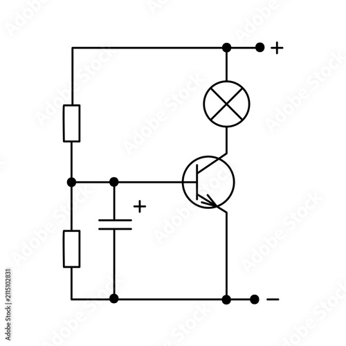 electrical circuit of radio components from black lines and dots