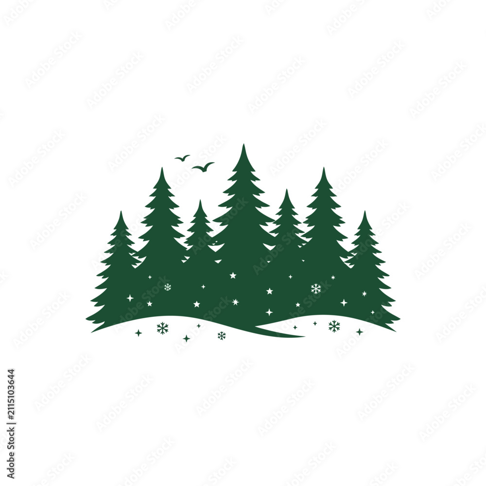 Obraz premium Pine Forest Winter Landscape Vector Illustration
