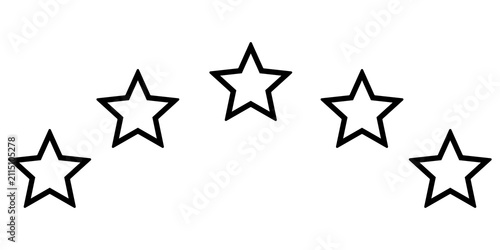 Five outline star icons, customer review rating, favorite symbols, feedback score, editable vector illustration