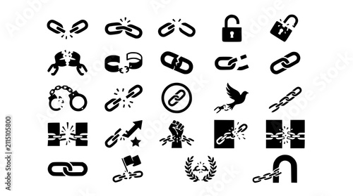 :
Modern Broken Chain Icon Collection for Freedom Empowerment and Success Vector
