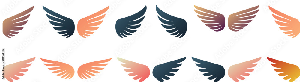 Obraz premium Wings in Various Colors and Styles Displayed in Pairs Featuring Angel, Illustration, Vector with Design and Graphic Elements