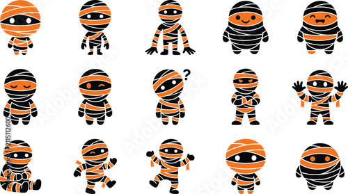 Konstfotografi Cute chibi style mummy cartoon character collection for halloween design with ha
