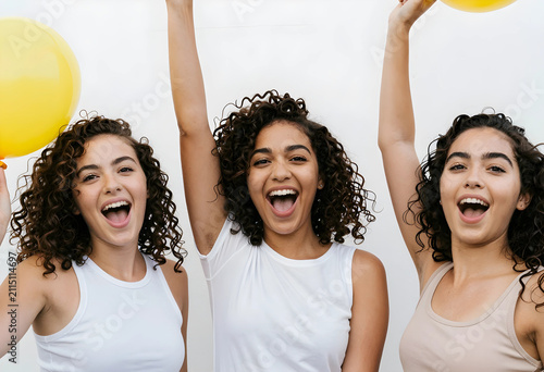 Three excited young women w...