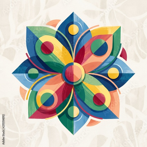 Vibrant Geometric Mandala: Colorful Abstract Floral Art Design