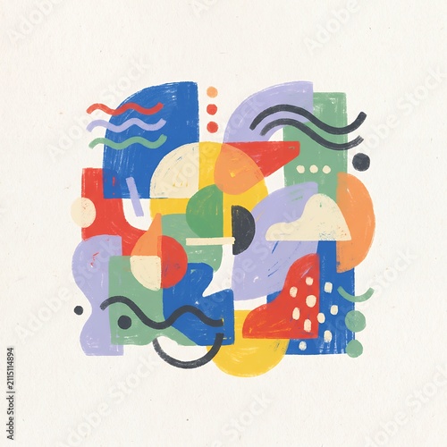 Vibrant Geometric Abstract: Bold Shapes and Colorful Brushstroke Art
