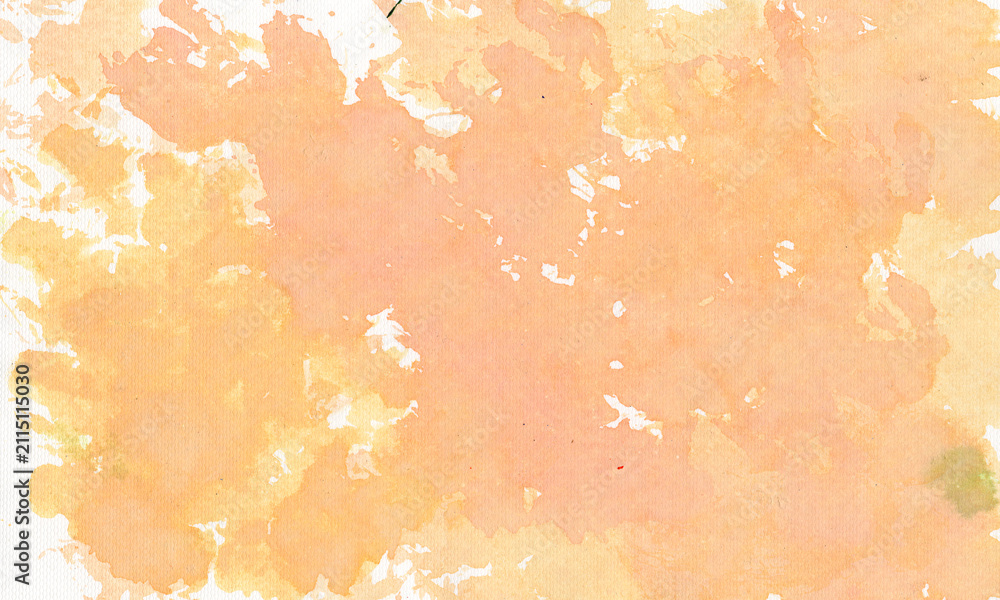 Fototapeta premium Abstract watercolor background with soft peach and yellow paint wash on textured paper