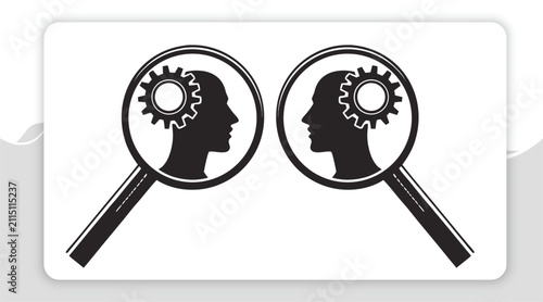Human Head Profiles with Gears and Magnifying Glass for Cognitive Analysis and Search
