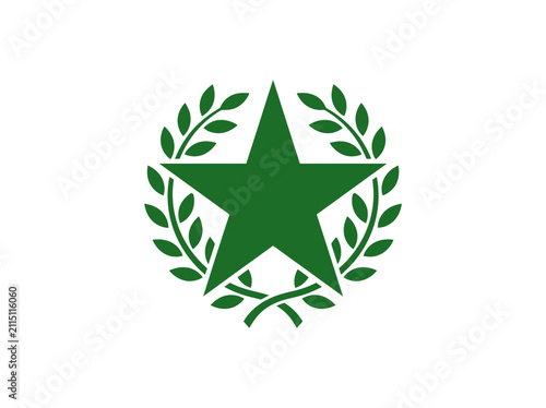 Green Star Surrounded by Laurel Wreath Design.