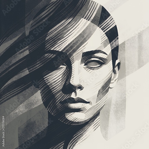 Linear Shadow Portrait: Abstract Geometric Monochrome Art Design