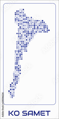 Ko Samet digital style map. Small roundedSquare dots on white background. Dotted shape of the island. Ko Samet map and title. Classy vector illustration.