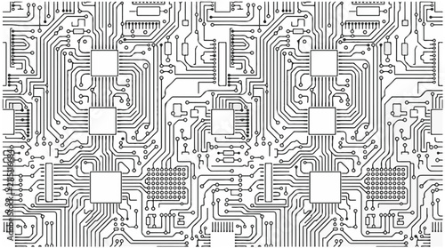 Abstract Electronic Circuitry Pattern with Microchip Outlines