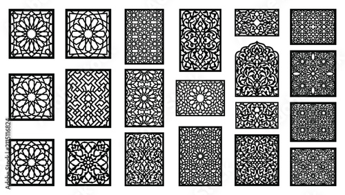 Islamic pattern laser cut screen panel set decorative stencil vector illustration for cnc design