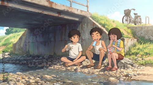 Summer Afternoon by the Creek: Kids, Ice Cream, and Rustic Bridge Memories