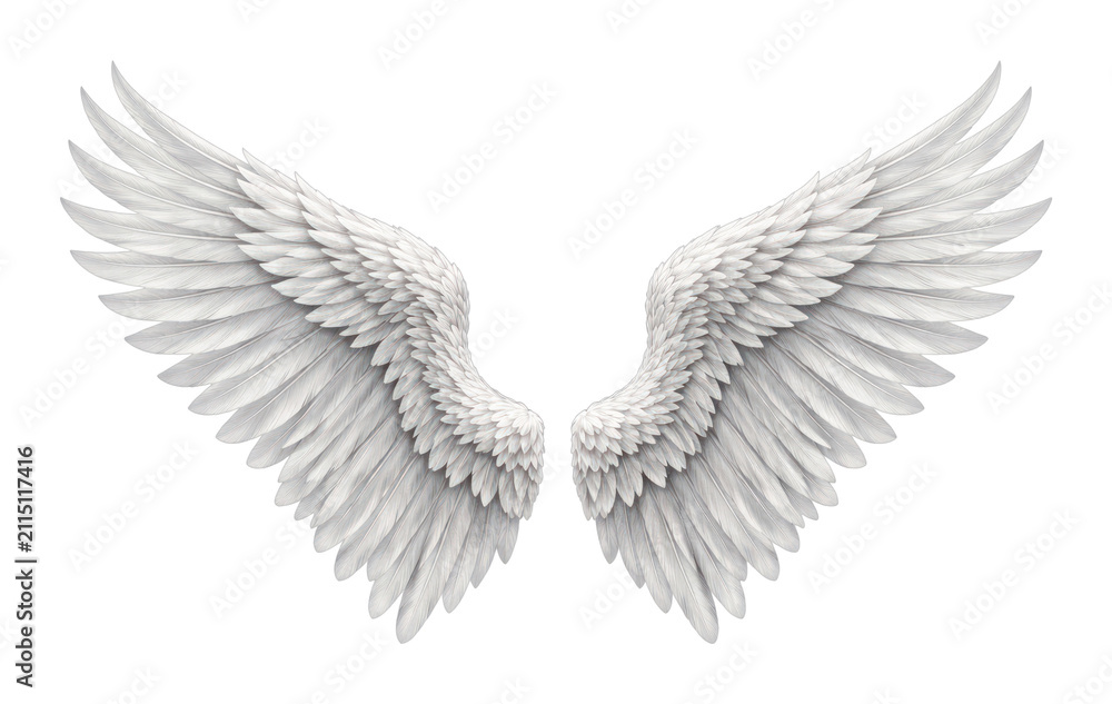 Fototapeta premium PNG Elegant white angel wings illustration on white background.
