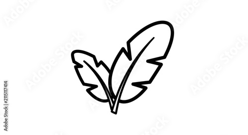 Konstfotografi Simple black outline drawing of two stylized feathers overlapping on a clean white background, representing lightness and nature