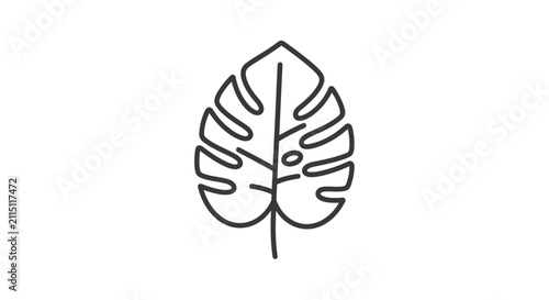 A minimalist line drawing of a Monstera Deliciosa leaf, showcasing its iconic fenestrations and natural beauty.