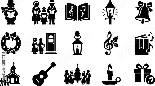 Bild auf Leinwand Christmas Caroling Icon Set - Victorian Style Holiday Music and Singing Symbols
