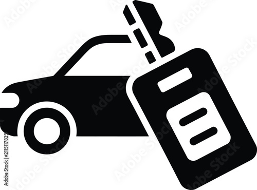Black and white car towing icon with key attached