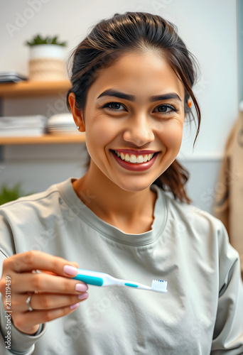 Smiling young woman holding...