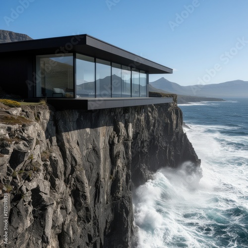 Modern cliffside house overlooking the ocean