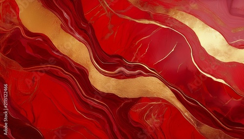 Abstract Red Marble With Gold Texture