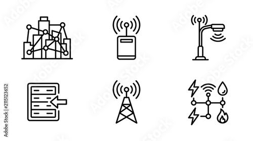 Smart City and IoT Infrastructure Line Icon Set