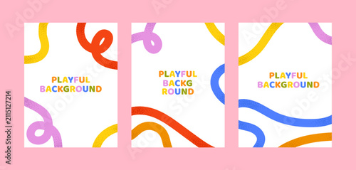 Abstract backgrounds with bright squiggle lines. Playful hand drawn doodle cartoon design. Vector illustration.