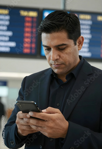 Businessman checking flight...