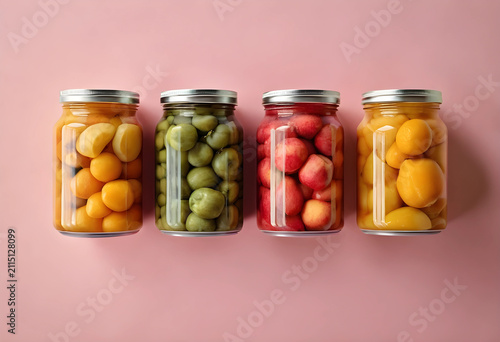 Four glass jars of preserve...