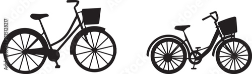 Fotografie Vintage bicycle silhouette set with front baskets, classic city bike vector icon