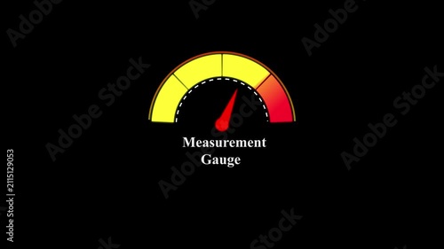 Measurement gauge with yellow and red color zones and a red indicator needle on a solid black background for technical data display