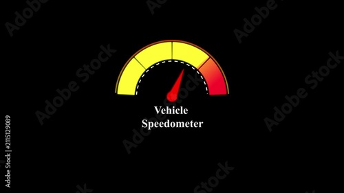 Vehicle speedometer with yellow and red color zones and a red indicator needle on a solid black background for dashboard information