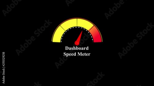 Dashboard speed meter featuring a red needle pointing to a yellow and orange gradient scale on a solid black background for automotive use