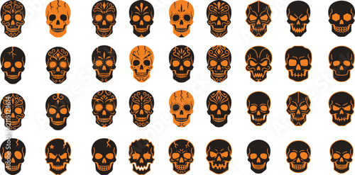 Fotografie A collection of various human skull illustrations arranged in a grid pattern on